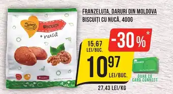 Mega Image FRANZELUTA, DARURI DIN MOLDOVA BISCUIȚI CU NUCĂ, 400G Ofertă