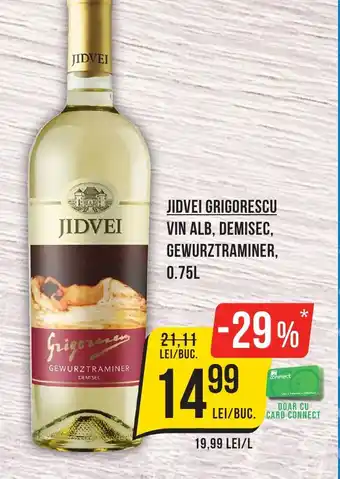JIDVEI GRIGORESCU VIN ALB, DEMISEC, GEWURZTRAMINER, 0.75L