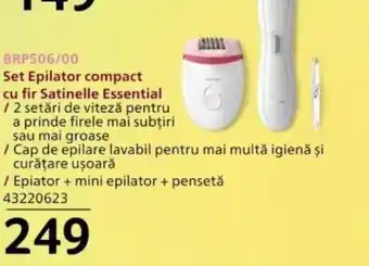 Selgros BRP506/00 Set Epilator compact cu fir Satinelle Essential Ofertă