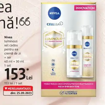 DM Nivea luminous set cadou pentru ea cremă de zi + ser Ofertă