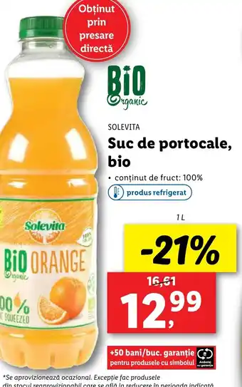 Lidl Solevita Suc de portocale, bio Ofertă