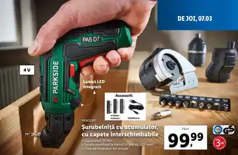 Lidl PARKSIDEⓇ Şurubelniță cu acumulator, cu capete interschimbabile Ofertă