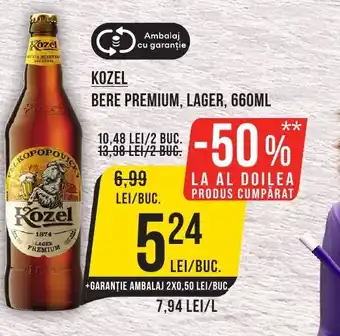 Mega Image KOZEL BERE PREMIUM, LAGER, 660ML Ofertă