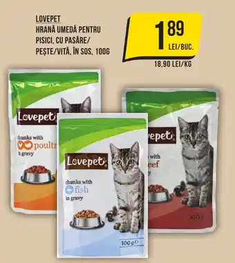 Mega Image LOVEPET HRANĂ UMEDĂ PENTRU PISICI, CU PASĂRE/ PEȘTE/VITĂ, ÎN SOS, 100G Ofertă