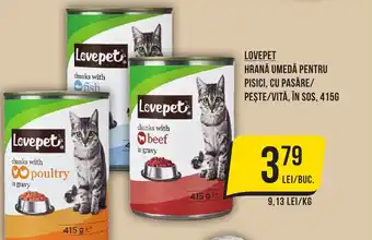 LOVEPET HRANĂ UMEDĂ PENTRU PISICI, CU PASĂRE/ PEŞTE/VITĂ, ÎN SOS, 415G