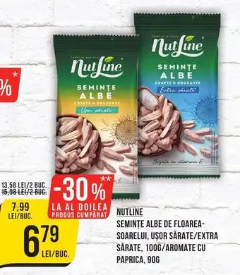 Mega Image NUTLINE SEMINȚE ALBE DE FLOAREA-SOARELUI, UŞOR SĂRATE/EXTRA SĂRATE, 100G/AROMATE CU PAPRICA, 90G Ofertă