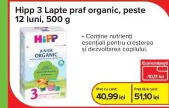 Dr.Max Hipp 3 Lapte praf organic, peste 12 luni, 500 g Ofertă