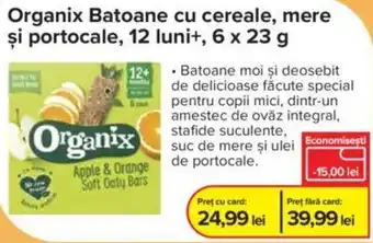 Organix Batoane cu cereale, mere şi portocale, 12 luni+, 6 x 23 g