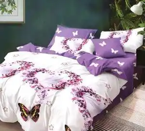 Favi Lenjerie de pat bumbac finet 4 piese, cearceaf pat clasic, cearceaf pilota 200x220, 2 fete perna 50x70, Velo, Flori Lila Ofertă