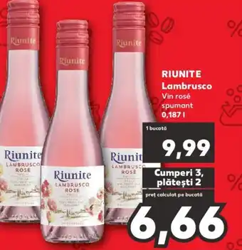 Kaufland RIUNITE Lambrusco 0.187L Ofertă