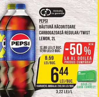 Mega Image PEPSI BĂUTURĂ RĂCORITOARE CARBOGAZOASĂ REGULAR/TWIST LEMON, 2L Ofertă