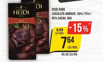 Mega Image HEIDI DARK CIOCOLATĂ AMĂRUIE, 50%/75%/ 85% CACAO, 80G Ofertă