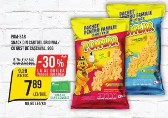 Mega Image POM-BAR SNACK DIN CARTOFI, ORIGINAL/ CU GUST DE CAŞCAVAL, 80G Ofertă