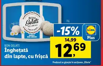 Lidl BON GELATI Îngheţată din lapte, cu frişcă Ofertă