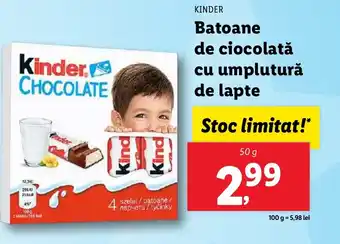 Lidl KINDER Batoane de ciocolată cu umplutură de lapte Ofertă