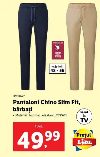 Lidl Pantaloni Chino Slim Fit, bărbaţi Ofertă
