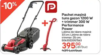 Brico Depôt Pachet maşină tuns gazon 1200 W + trimmer 300 W Performance Power Ofertă