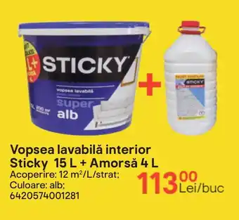 Brico Depôt Vopsea lavabilă interior Sticky 15 L + Amorsă 4 L Ofertă