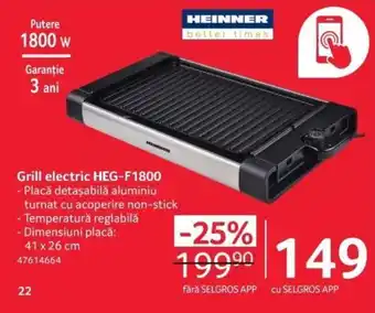 Selgros Grill electric HEG-F1800 Ofertă