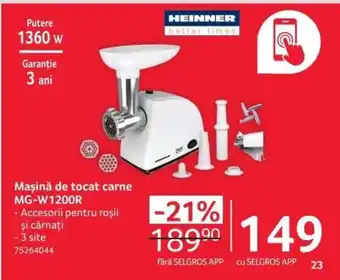 Selgros Maşină de tocat carne MG-W1200R Ofertă