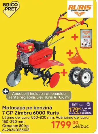 Brico Depôt Motosapă pe benzină 7 CP Zimbru 6000 Ruris Ofertă