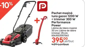 Brico Depôt Pachet maşină tuns gazon 1200 W + trimmer 300 W Performance Power Ofertă