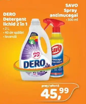 La Doi Pasi DERO Detergent lichid 2 în 1 / SAVO Spray antimucegai Ofertă