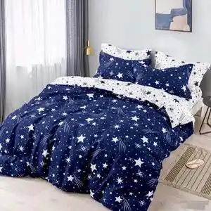 Favi Lenjerie de pat, 2 persoane, finet, 6 piese, cu elastic, alb si albastru, cu stelute LEL46 Ofertă