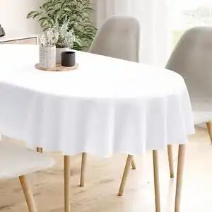 Favi Goldea față de masă 100% bumbac satinat de lux - albă - ovală 140 x 200 cm Ofertă