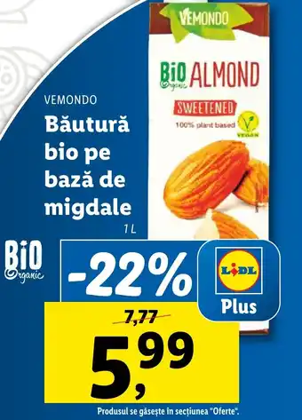 Lidl VEMONDO Băutură bio pe bază de migdale 1L Ofertă
