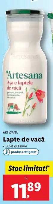 Lidl ARTESANA Lapte de vacă 1L Ofertă