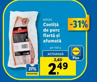 Lidl BARONI Costiţǎ de porc fiartă şi afumatǎ Ofertă