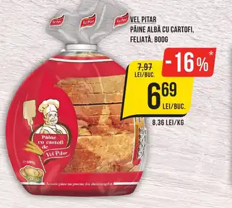 Mega Image VEL PITAR PÂINE ALBĂ CU CARTOFI, FELIATĂ, 800G Ofertă