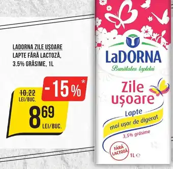 LADORNA ZILE USOARE LAPTE FĂRĂ LACTOZĂ, 3.5% GRĂSIME, 1L