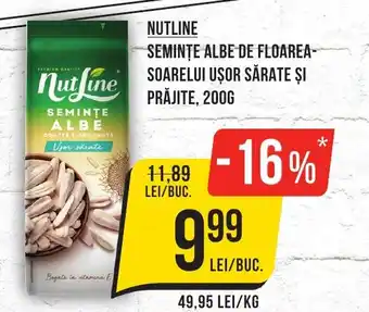 Mega Image NUTLINE SEMINŢE ALBE DE FLOAREA- SOARELUI UŞOR SĂRATE ȘI PRĂJITE, 200G Ofertă