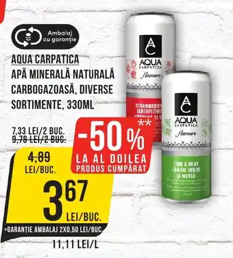 Mega Image AQUA CARPATICA APĂ MINERALĂ NATURALĂ CARBOGAZOASĂ, DIVERSE SORTIMENTE, 330ML Ofertă