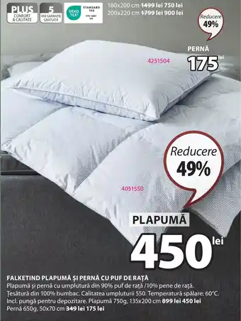 JYSK FALKETIND PLAPUMĂ ŞI PERNĂ CU PUF DE RAȚĂ Ofertă