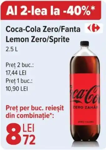 Carrefour Coca-Cola Zero/Fanta Lemon Zero/Sprite 2.5L Ofertă