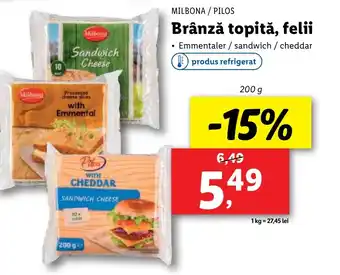 Lidl MILBONA / PILOS Brânză topită, felii Ofertă