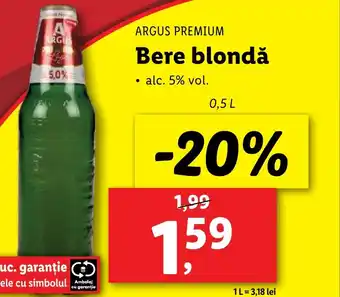Lidl ARGUS PREMIUM Bere blondă 0.5L Ofertă