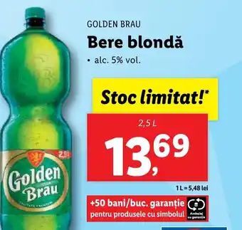 Lidl GOLDEN BRAU Bere blondă 2.5L Ofertă