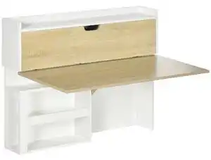 Favi HOMCOM Birou suspendat, pliabil cu compartimente de depozitare pentru spatii mici, alb | AOSOM RO Ofertă