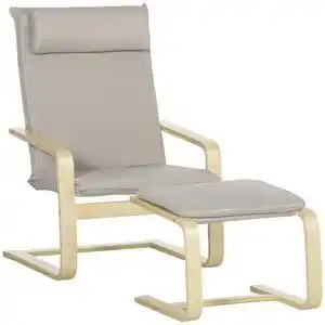 Favi Fotoliu Relax cu suport pentru picioare, fotoliu din lemn si tesatura cu efect de in cu perna pentru tetiera, 67x69x100cm, gr Ofertă