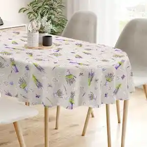 Goldea față de masă decorativă loneta - lavandă înflorită - ovală 120 x 200 cm