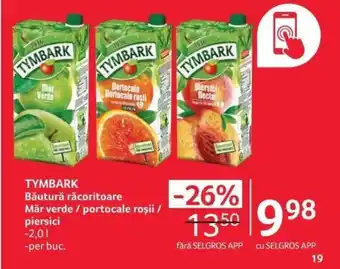 Selgros TYMBARK Băutură răcoritoare Mǎr verde / portocale roşii / piersici 2.0L Ofertă