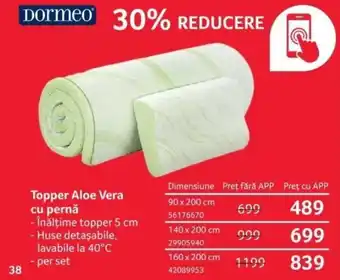 Selgros Topper Aloe Vera cu pernǎ Ofertă