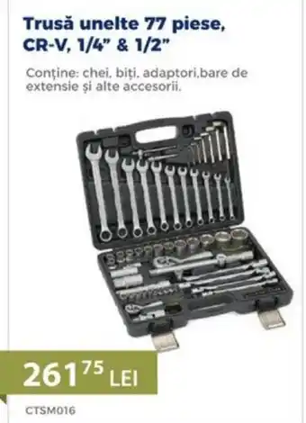 Trusǎ unelte 77 piese, CR-V, 1/4" & 1/2"