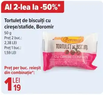 Carrefour Tortuleţ de biscuiți cu cireșe/stafide, Boromir Ofertă
