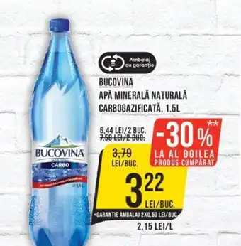 Mega Image BUCOVINA APĂ MINERALĂ NATURALĂ CARBOGAZIFICATĂ, 1.5L Ofertă