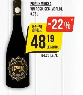 PRINCE MIRCEA VIN ROȘU, SEC, MERLOT, 0.75L